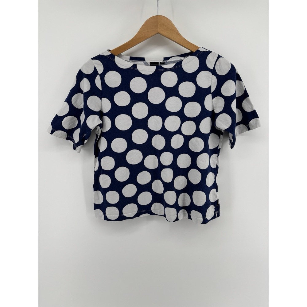 Marimekko‎ X Uniqlo Womens Navy Blue & White Polka Dot T-Shirt XS Retro Preppy